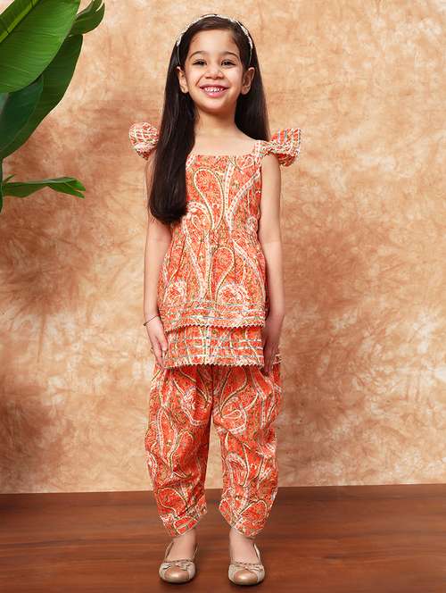 girls printed cotton kurta salwar set  - 21719853 -  Standard Image - 0