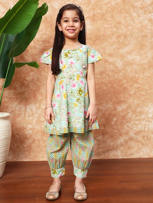 girls printed cotton kurta salwar set  - 21719857 -  Standard Image - 0
