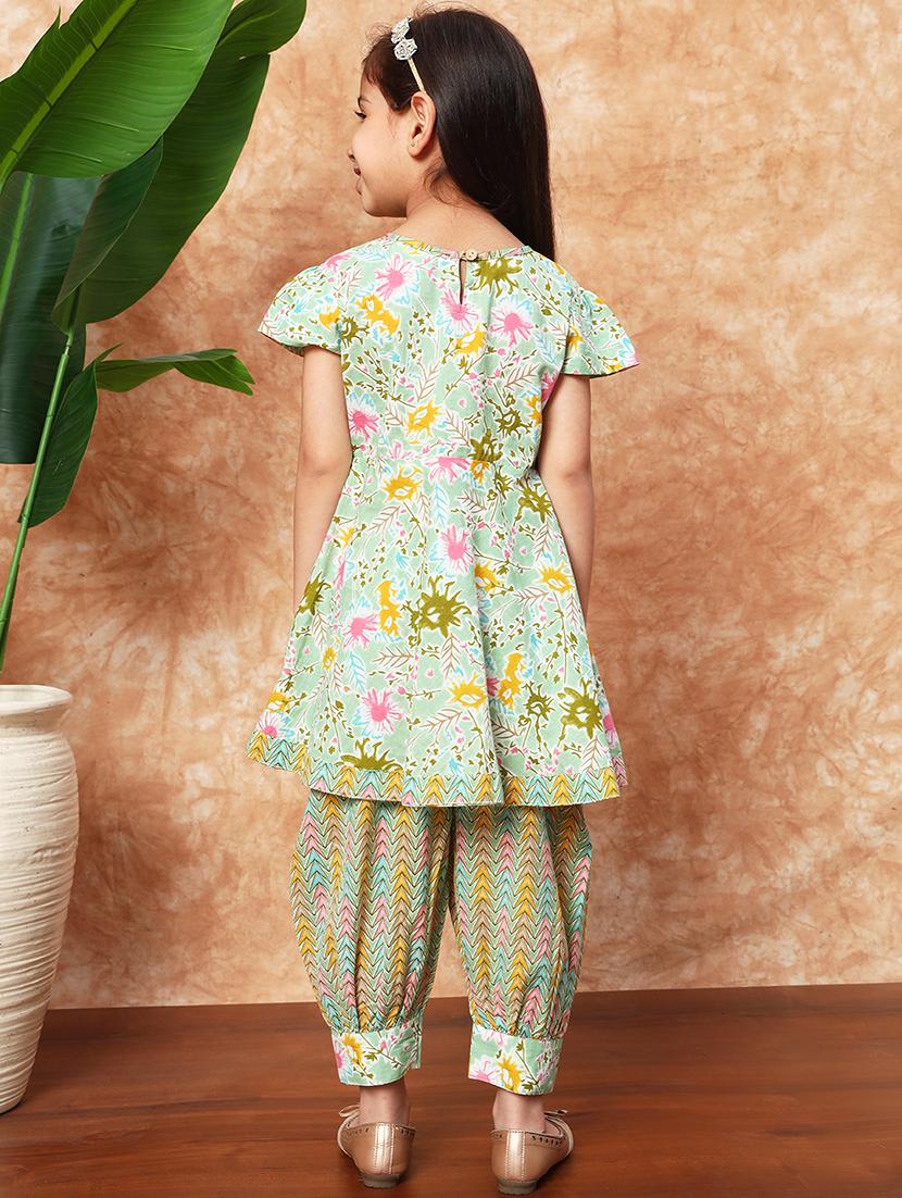 girls printed cotton kurta salwar set - 21719857 - Standard Image - 3