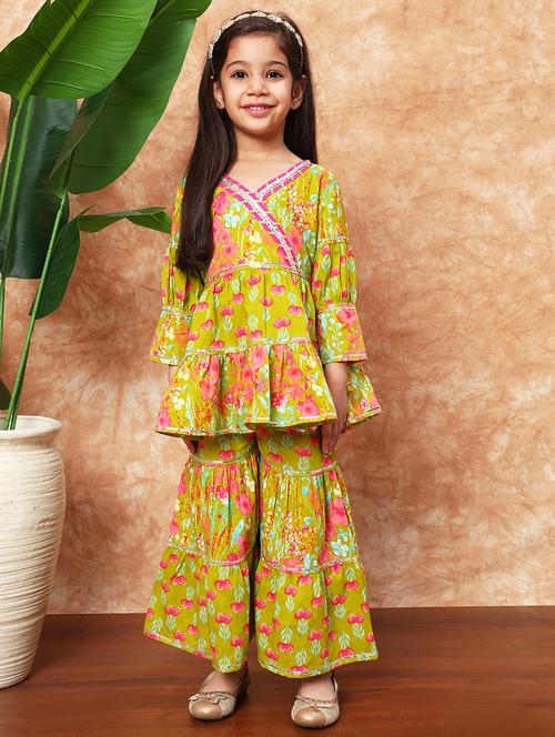 girls printed cotton kurta sharara set - 21719858 - Standard Image - 0