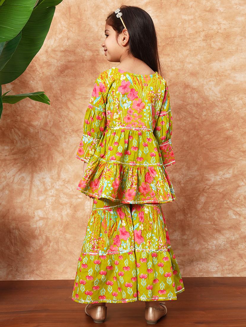 girls printed cotton kurta sharara set - 21719858 - Standard Image - 3