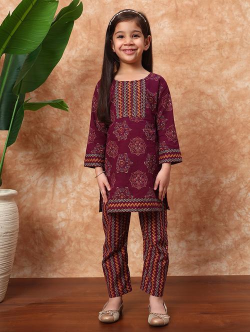 girls printed cotton kurta pant set  - 21719859 -  Standard Image - 0