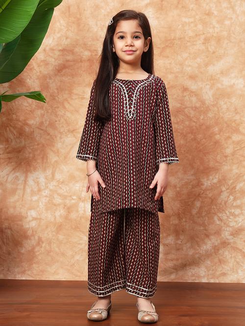 girls printed cotton kurta palazzo set - 21719860 - Standard Image - 0