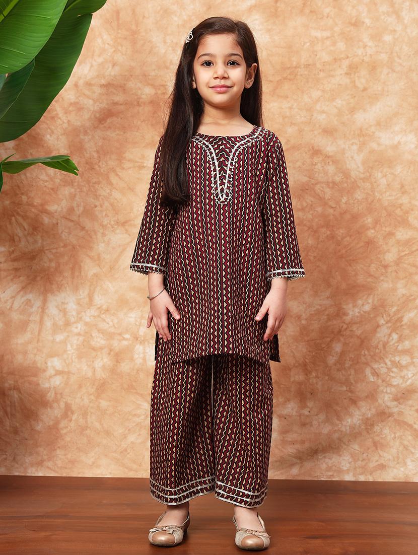girls printed cotton kurta palazzo set - 21719860 - Zoom Image - 0