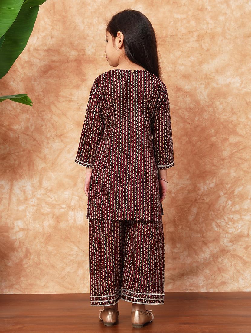 girls printed cotton kurta palazzo set - 21719860 - Standard Image - 3