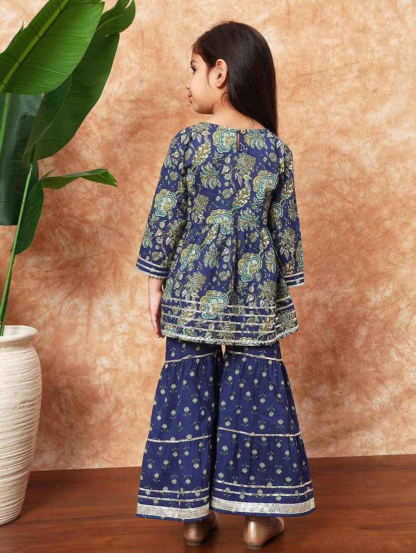 girls printed cotton kurta sharara set - 21719863 - Standard Image - 3