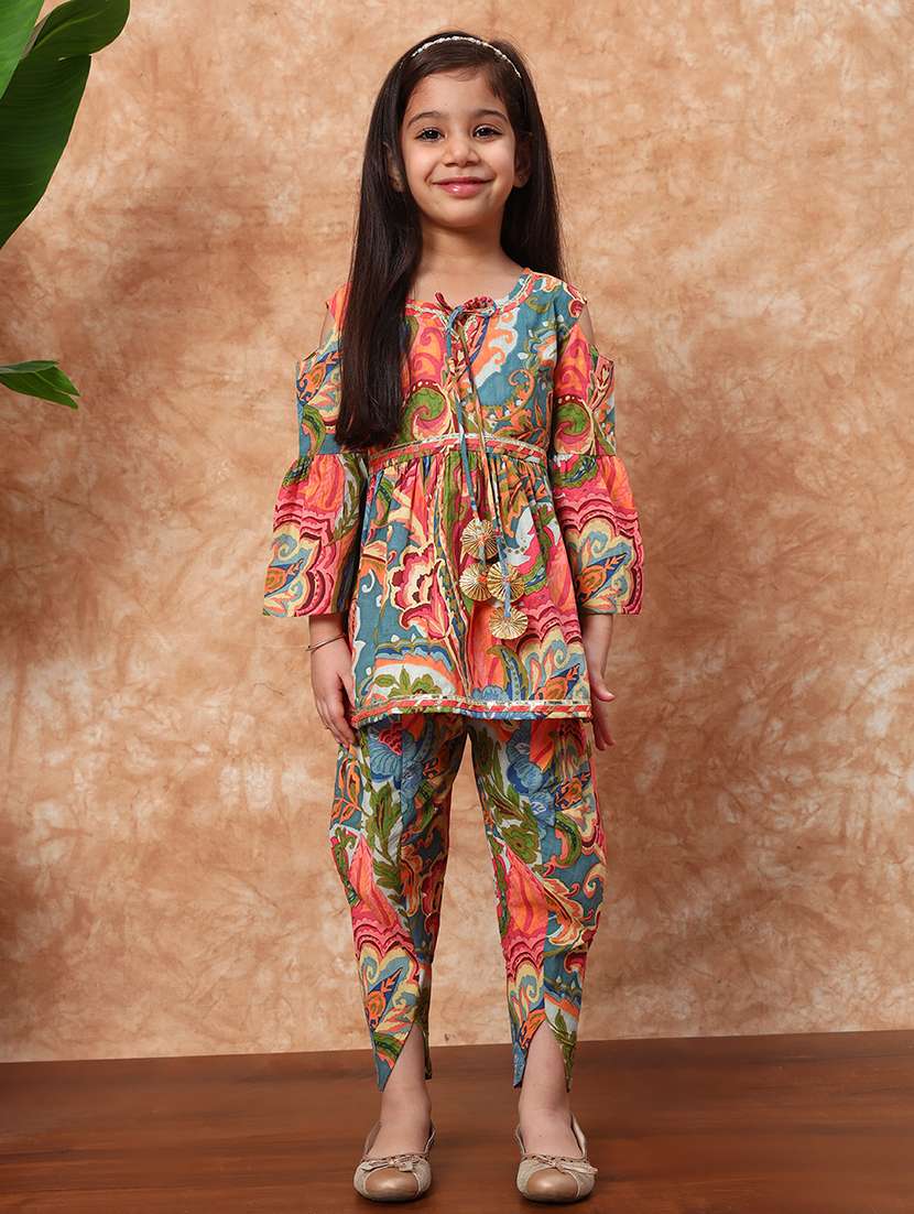girls printed cotton kurta dhoti set - 21719866 - Zoom Image - 0