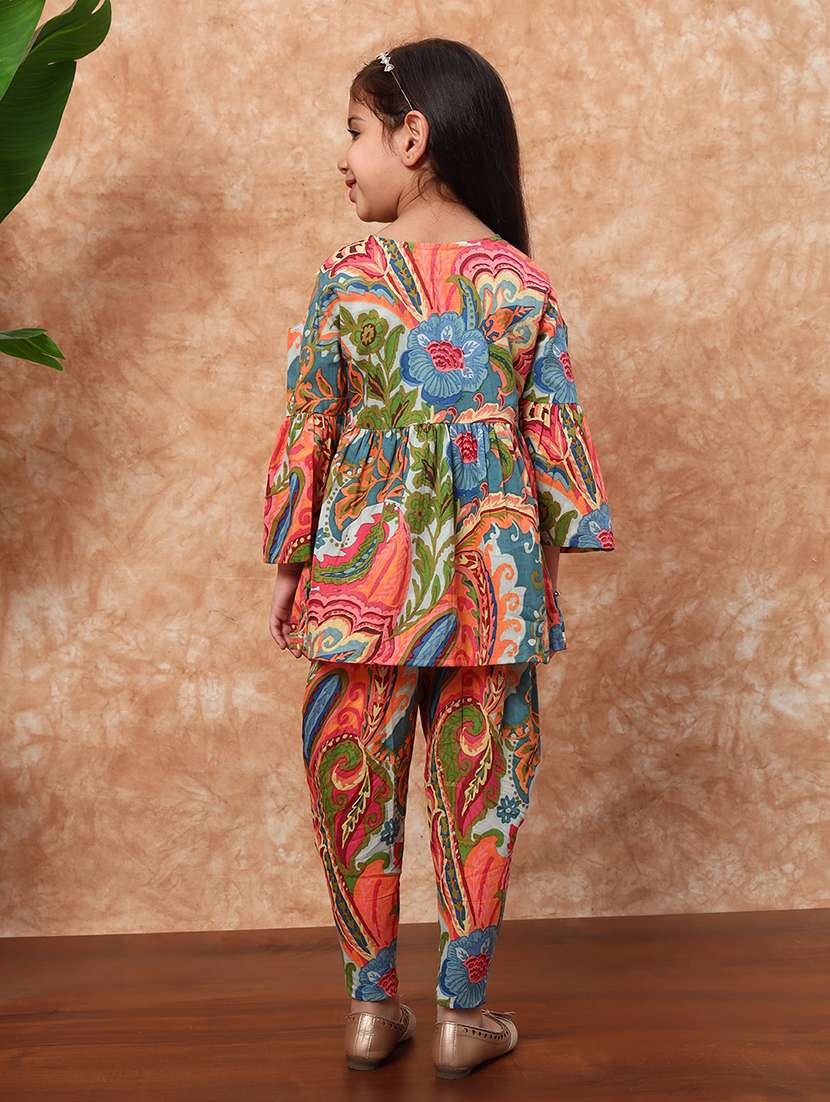 girls printed cotton kurta dhoti set - 21719866 - Standard Image - 3
