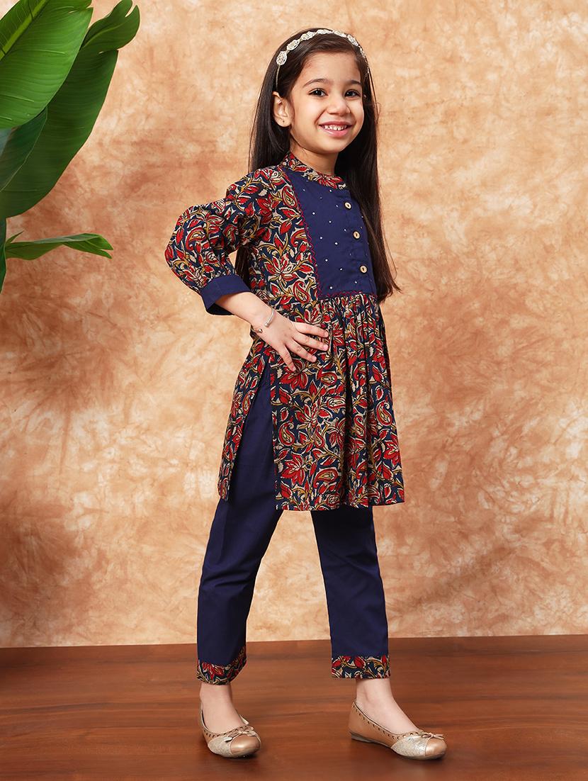 girls printed cotton kurta pant set - 21719872 - Standard Image - 3
