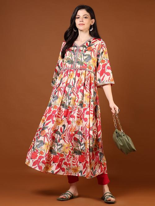 women three quarter sleeve flared kurta - 21719933 -  Standard Image - 0
