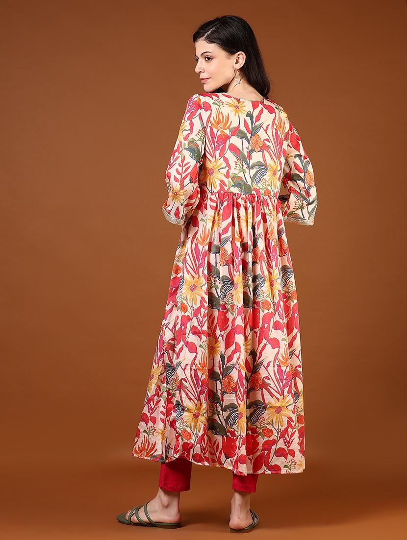 women three quarter sleeve flared kurta - 21719933 - Standard Image - 3