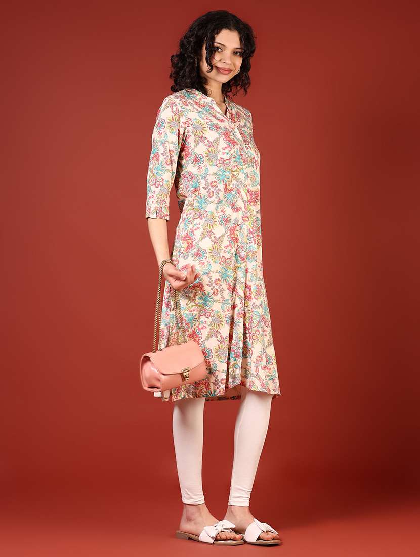 women printed three quarter sleeves straight kurta - 21719938 -  Standard Image - 3