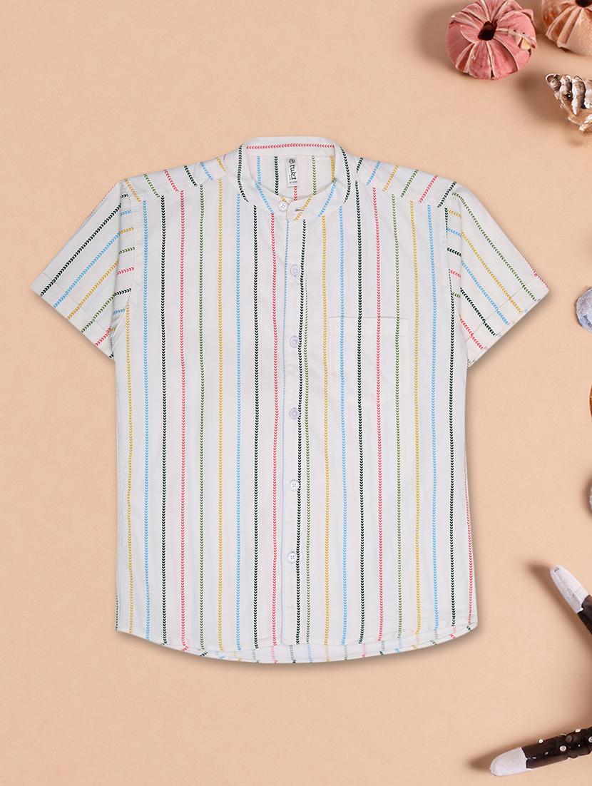 boys striped mandarin neck short sleeve shirt - 21719945 - Zoom Image - 0