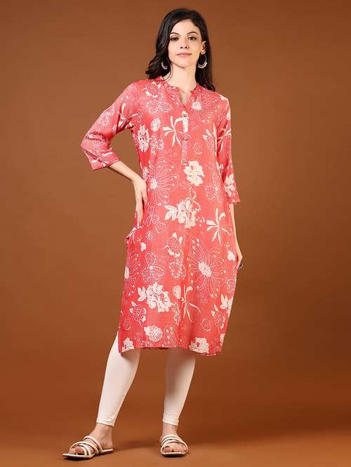 women printed three quarter sleeves straight kurta - 21719958 -  Standard Image - 0