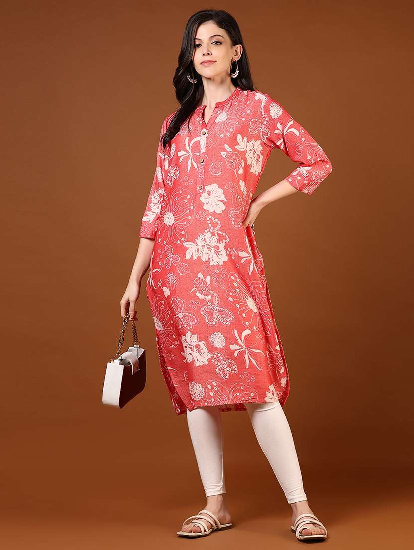 women printed three quarter sleeves straight kurta - 21719958 -  Standard Image - 3