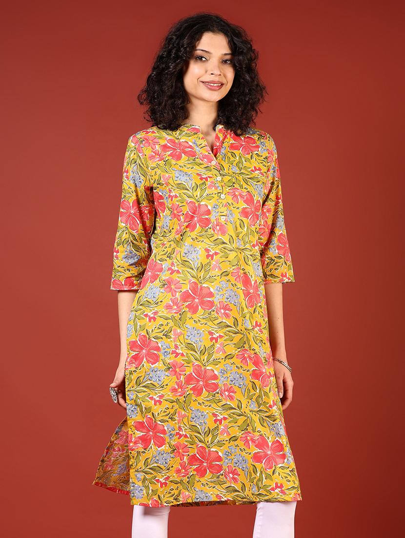 women three quarter sleeves straight kurta - 21719986 - Zoom Image - 0