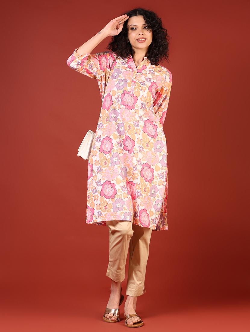 women three quarter sleeves straight kurta - 21719987 - Standard Image - 3