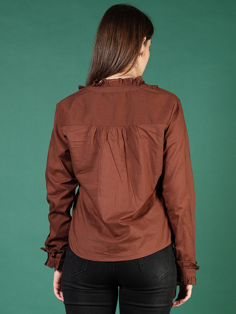 women brown solid long sleeve regular shirt - 21719989 - Standard Image - 3