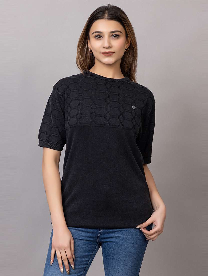 women self design short sleeve t-shirt - 21720079 - Zoom Image - 0