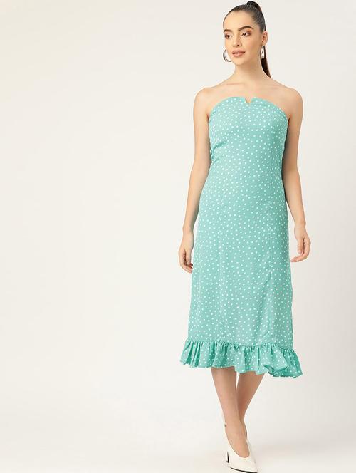 women polka doted calf length tube dress - 21720086 -  Standard Image - 0