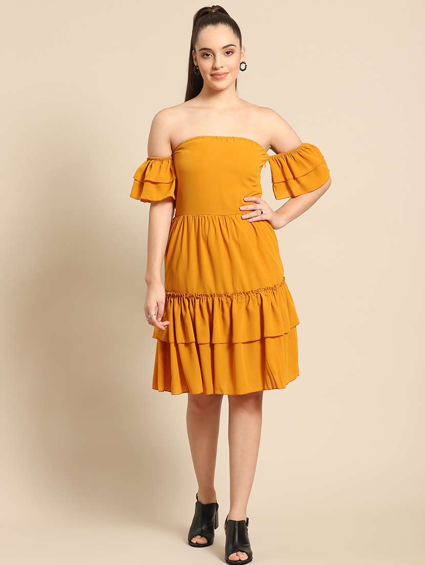 women solid off shoulder layered dress - 21720104 -  Standard Image - 3