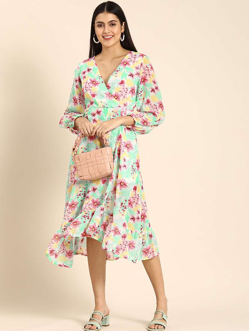 women floral print long sleeves wrap dress - 21720114 - Zoom Image - 0