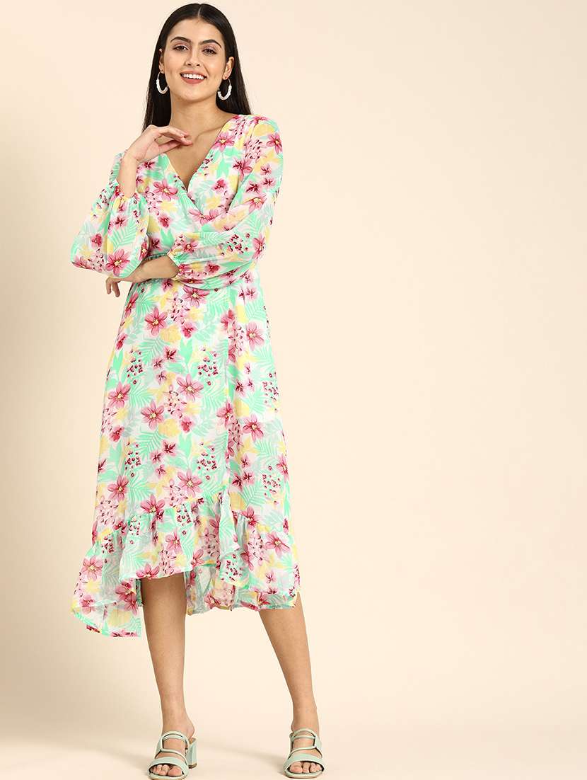 women floral print long sleeves wrap dress - 21720114 - Standard Image - 3