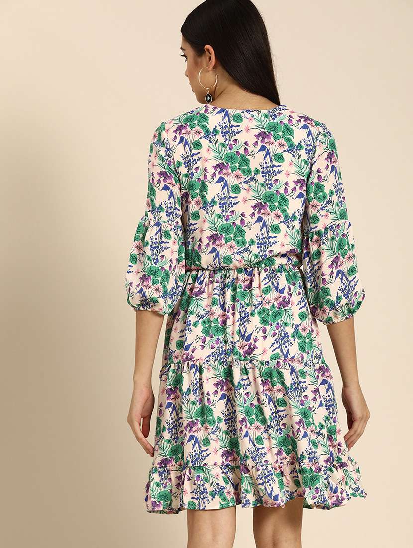 women printed puff sleeves tiered dress - 21720117 -  Standard Image - 3