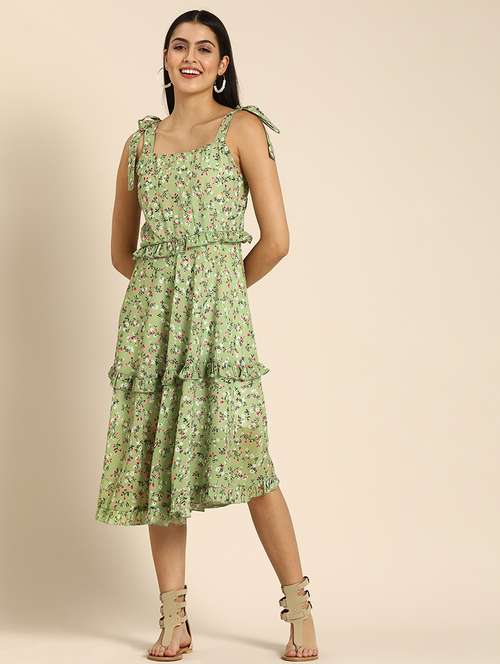 women floral print shoulder strap tiered dress - 21720118 -  Standard Image - 0