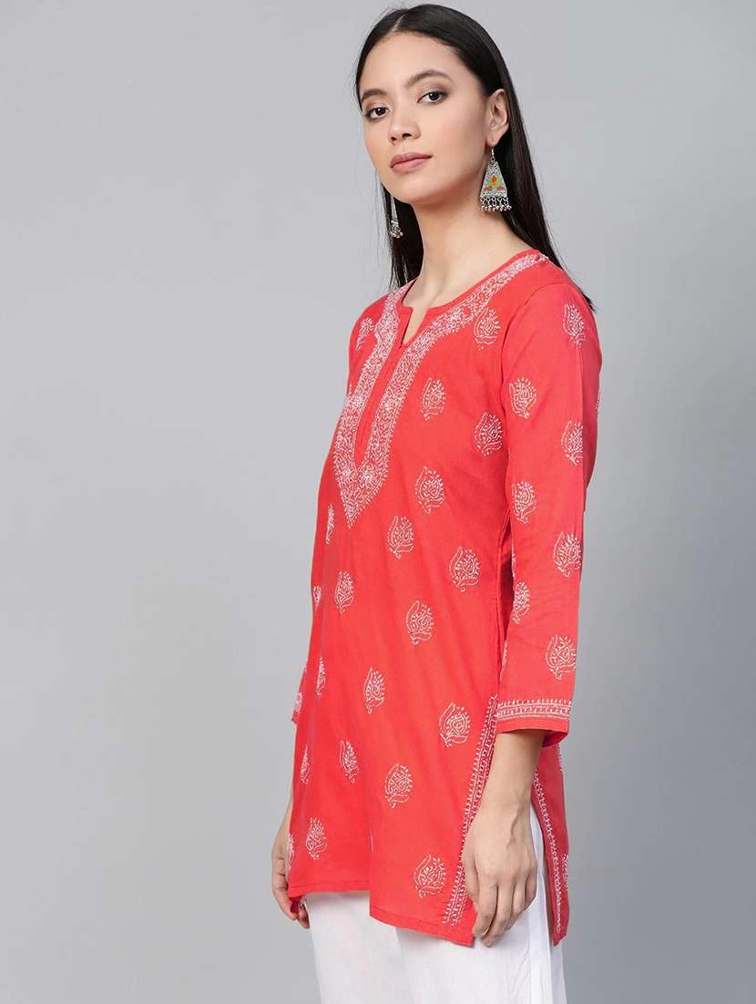 women chikankari long sleeve straight kurti - 21720121 -  Standard Image - 3