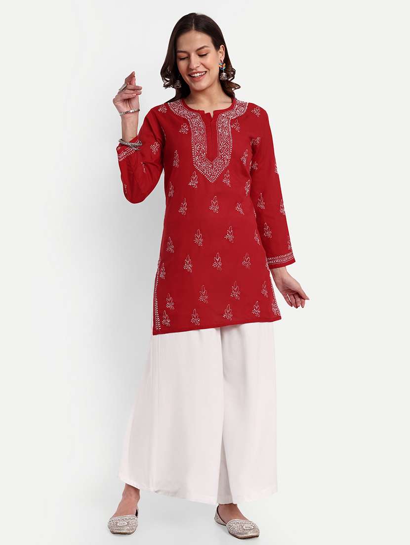women chikankari long sleeve straight kurti - 21720123 -  Standard Image - 5