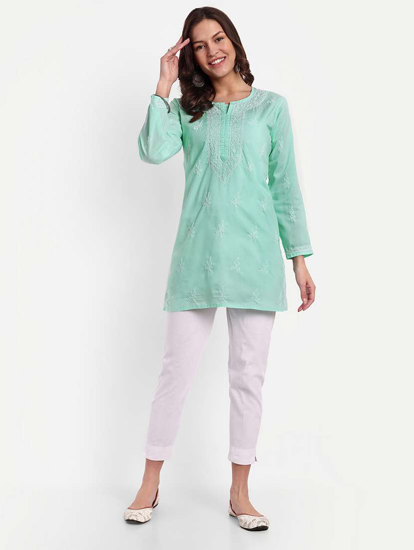 women chikankari long sleeve straight kurti - 21720125 -  Standard Image - 3