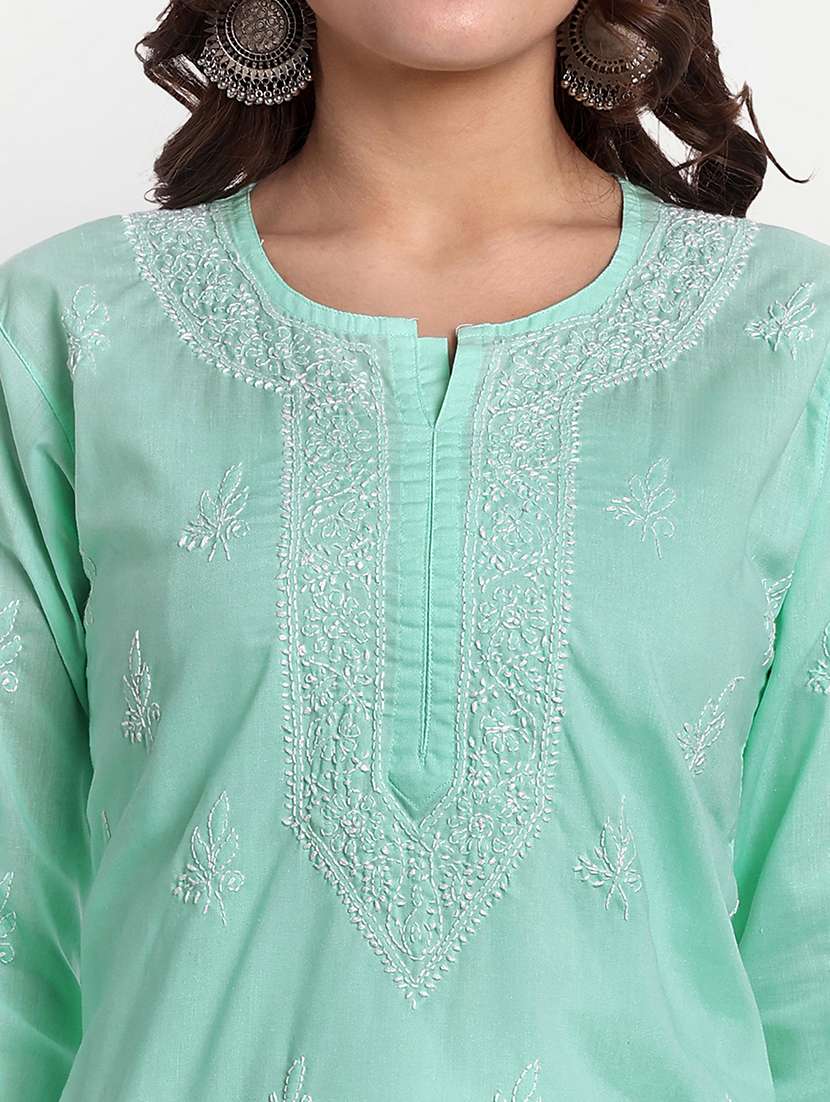 women chikankari long sleeve straight kurti - 21720125 -  Standard Image - 5