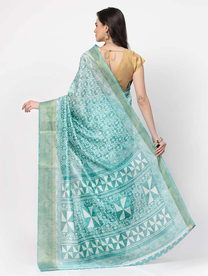 women ai aqua printed bordered saree with blouse - 21720134 - Standard Image - 3
