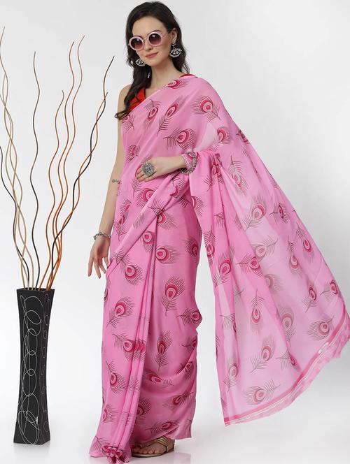 multi colored synthetic printed saree with blouse - 21720155 - Standard Image - 0