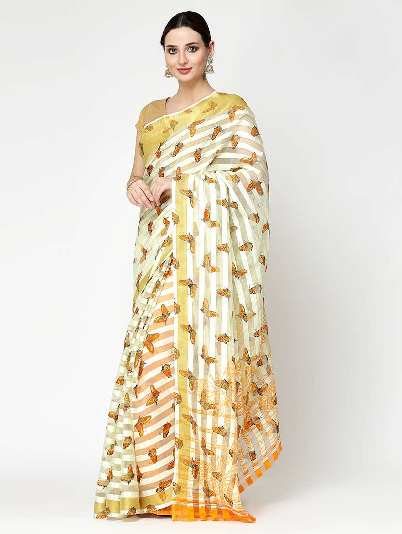 women yellow printed saree with blouse - 21720176 -  Zoom Image - 0