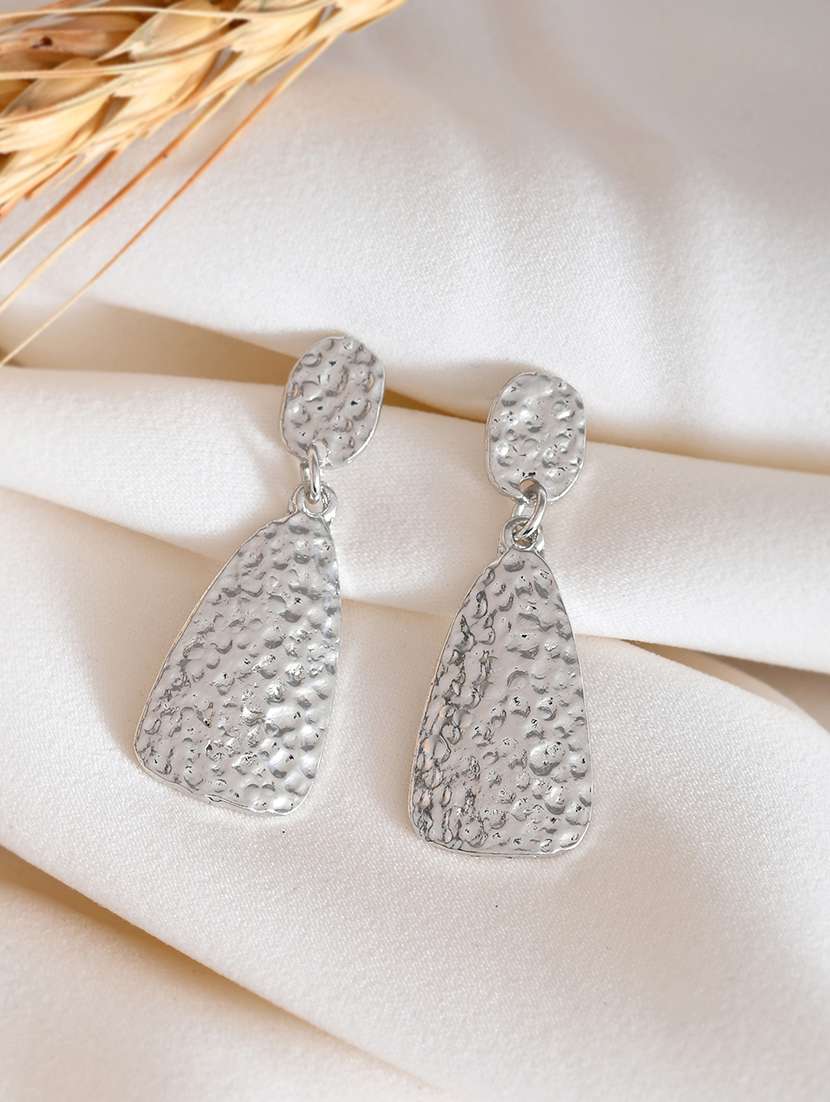 women silver metal drop earrings
