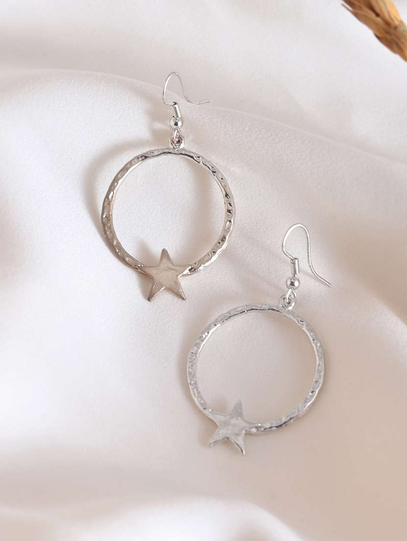 women silver metal drop earrings