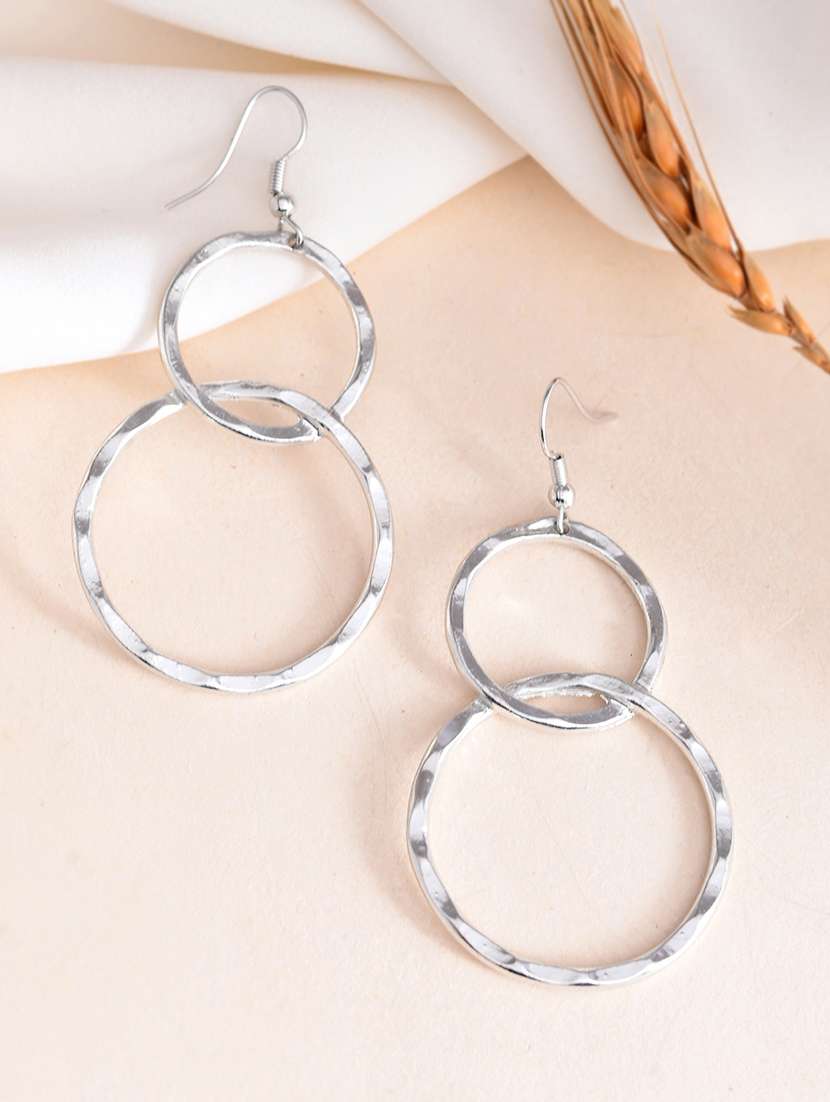women silver metal drop earrings