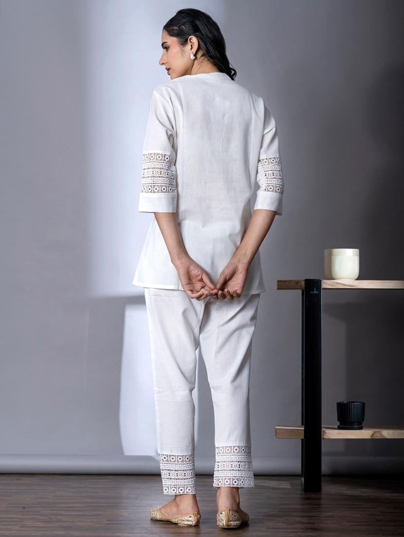 women white solid three quarter sleeve co-ords set - 21720289 - Standard Image - 3