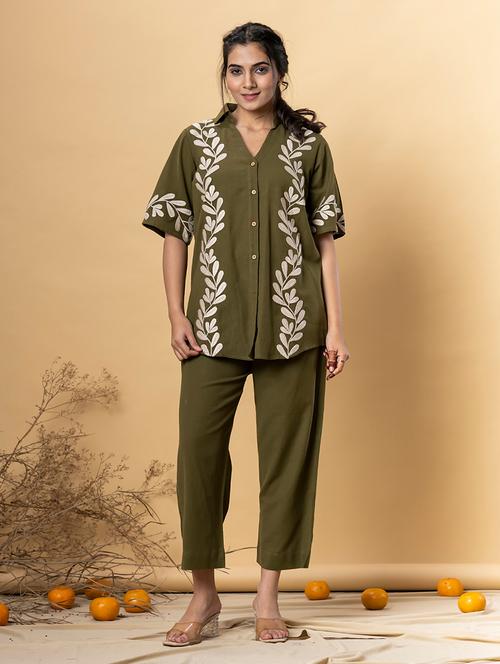 women embroidered shirt collar neck co-ord sets - 21720303 - Standard Image - 0