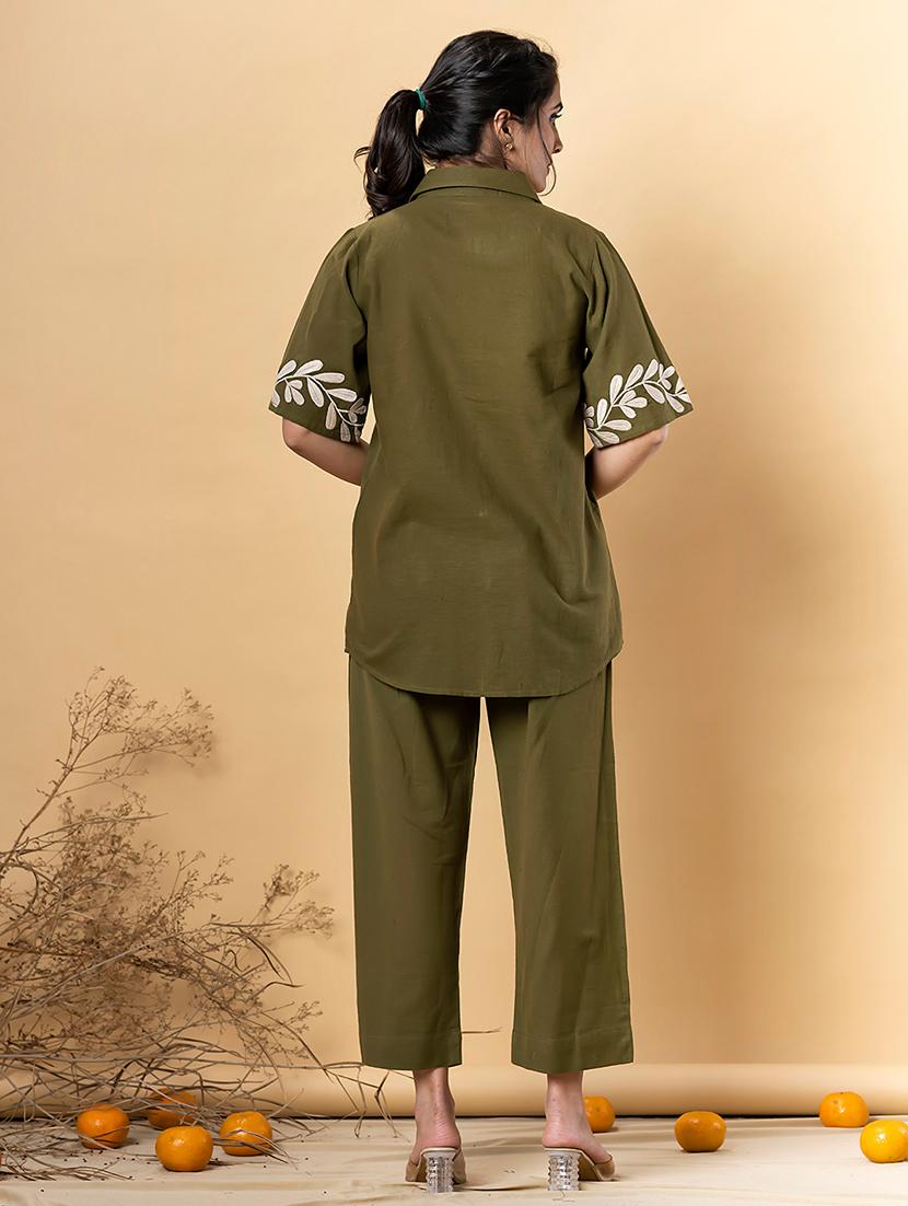 women embroidered shirt collar neck co-ord sets - 21720303 - Standard Image - 3