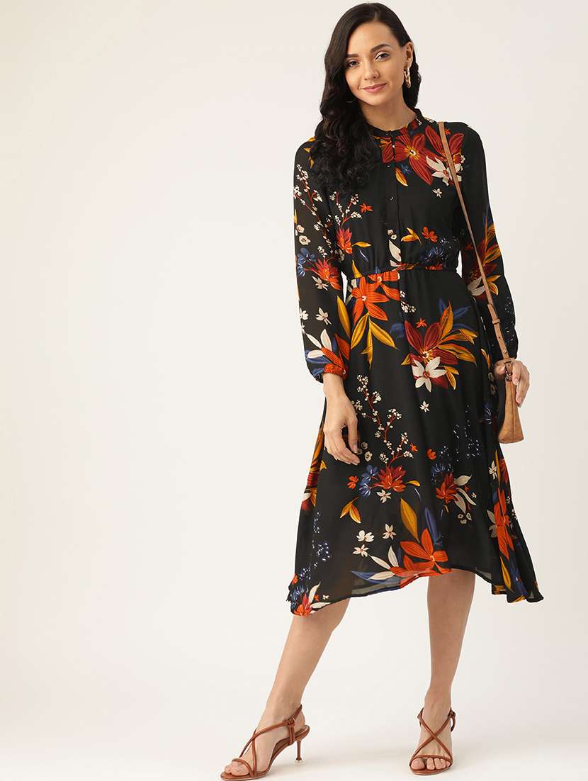 women floral print puff sleeves asymmmetric dress - 21720323 -  Standard Image - 3