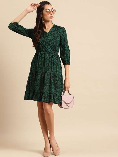 women printed puff sleeves tiered dress - 21720326 -  Standard Image - 0