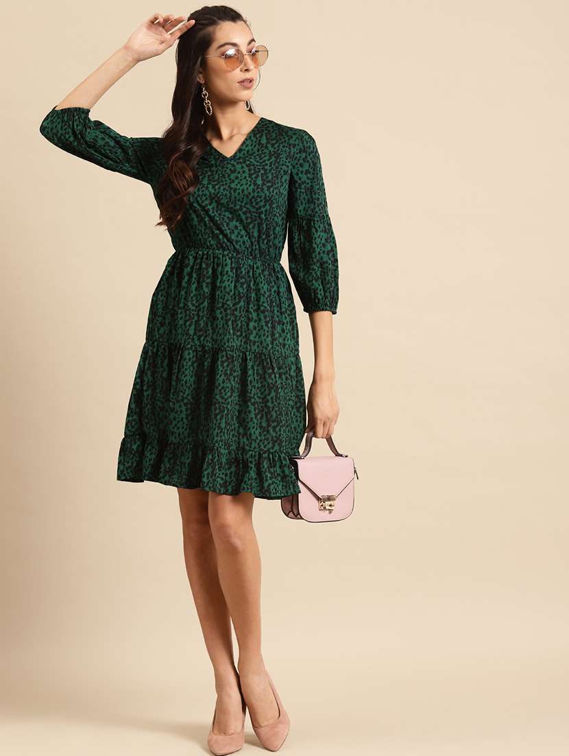 women printed puff sleeves tiered dress - 21720326 -  Zoom Image - 0