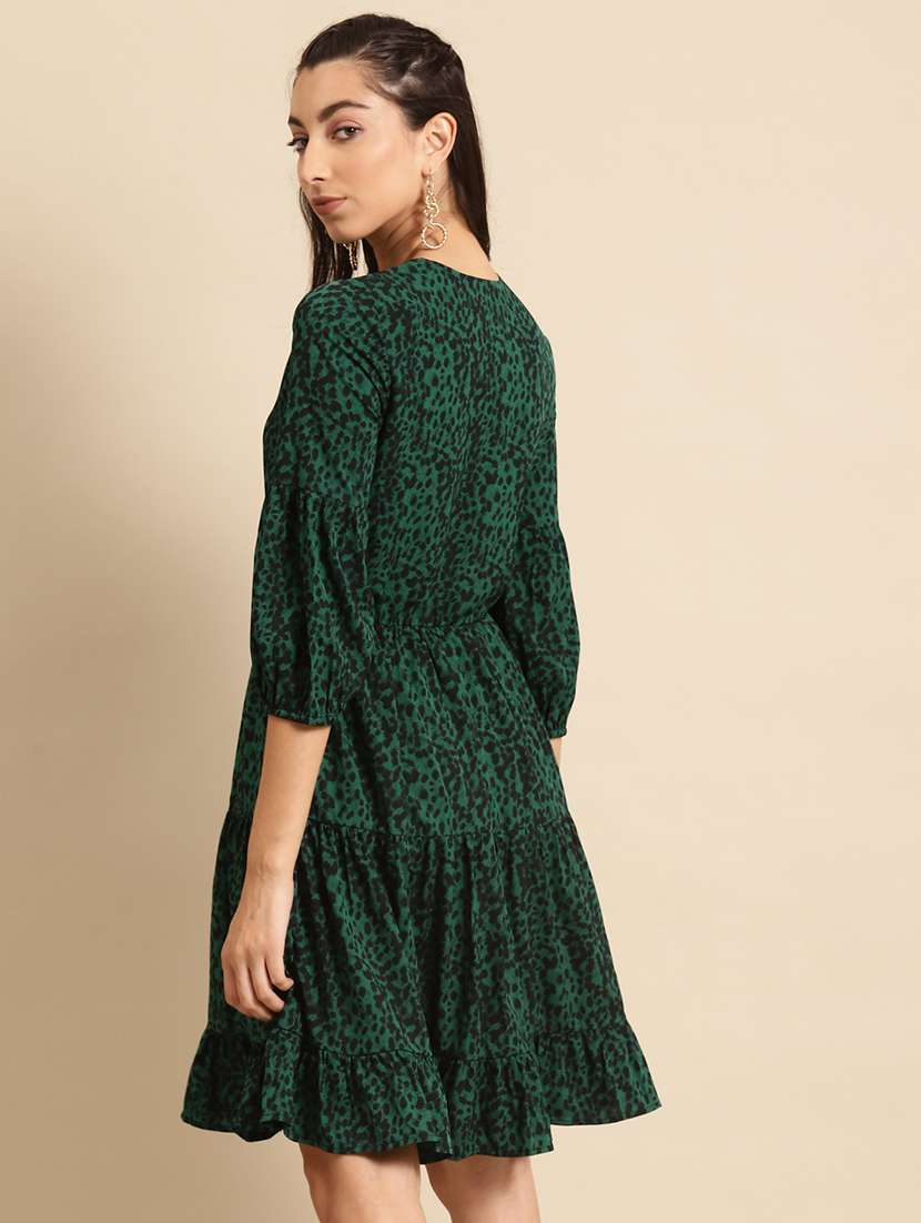 women printed puff sleeves tiered dress - 21720326 - Standard Image - 3