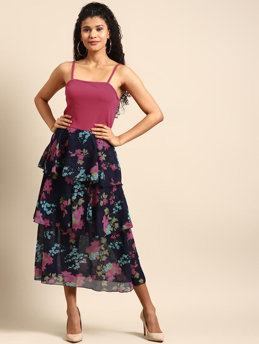 women floral print shoulder trap layered dress - 21720337 - Standard Image - 3