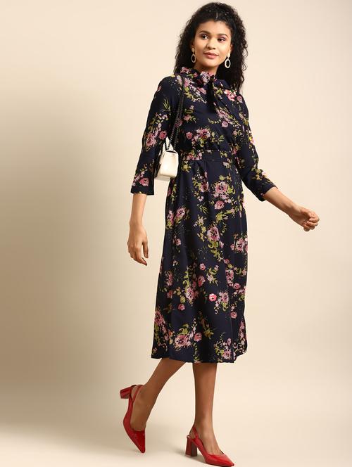 women floral print tie up neck a-line dress - 21720338 -  Standard Image - 0