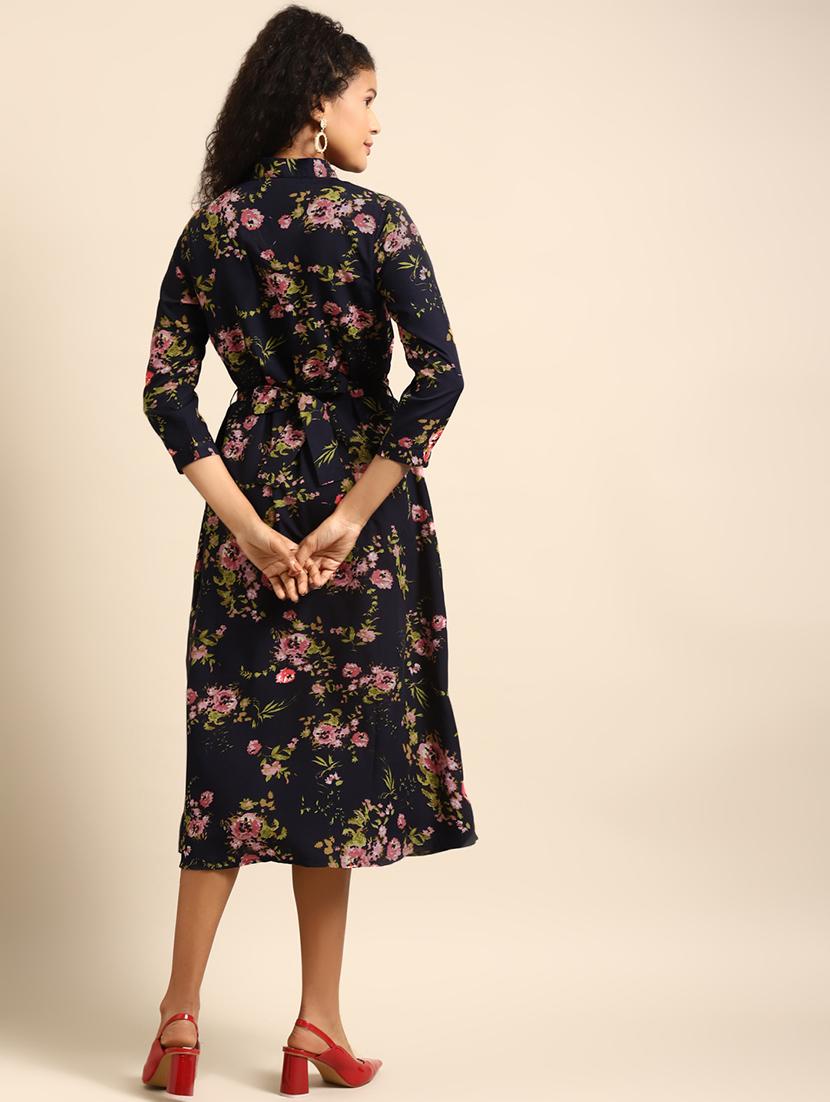women floral print tie up neck a-line dress - 21720338 - Standard Image - 3