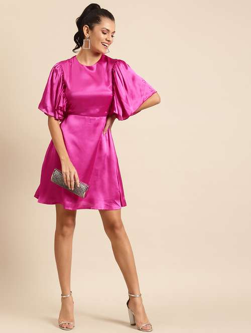 women solid flared sleeves a-line dress - 21720348 -  Standard Image - 0